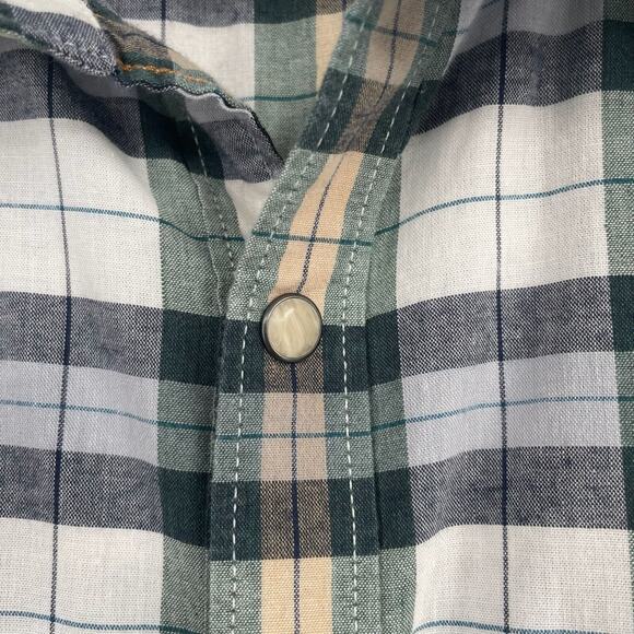Lucky Brand Saturday Stretch Pearl Snap Plaid Shirt Men's Size XXL Blue/Green - Picture 4 of 11